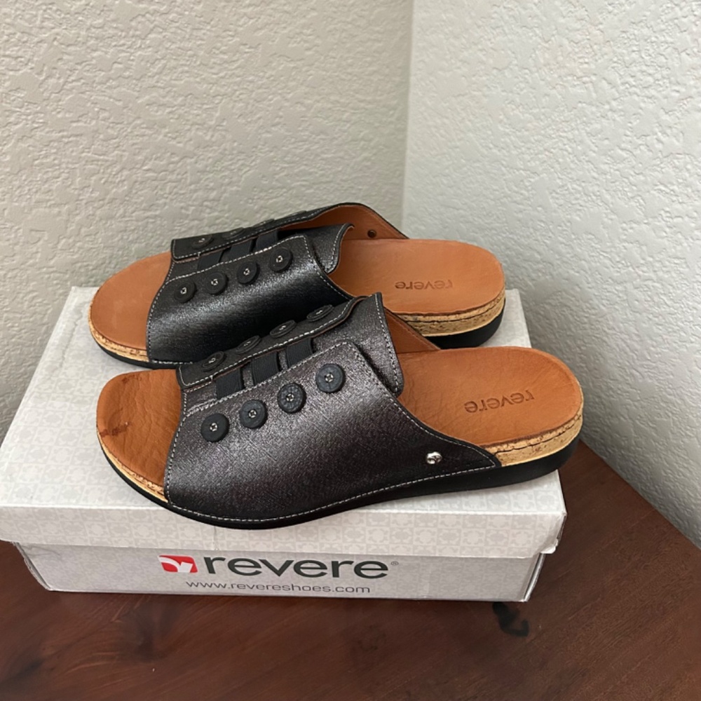 Revere Women's Antalya Slide Sandal Black Linen EU41 US 10 - 10.5 W BRAND NEW - Picture 2 of 7